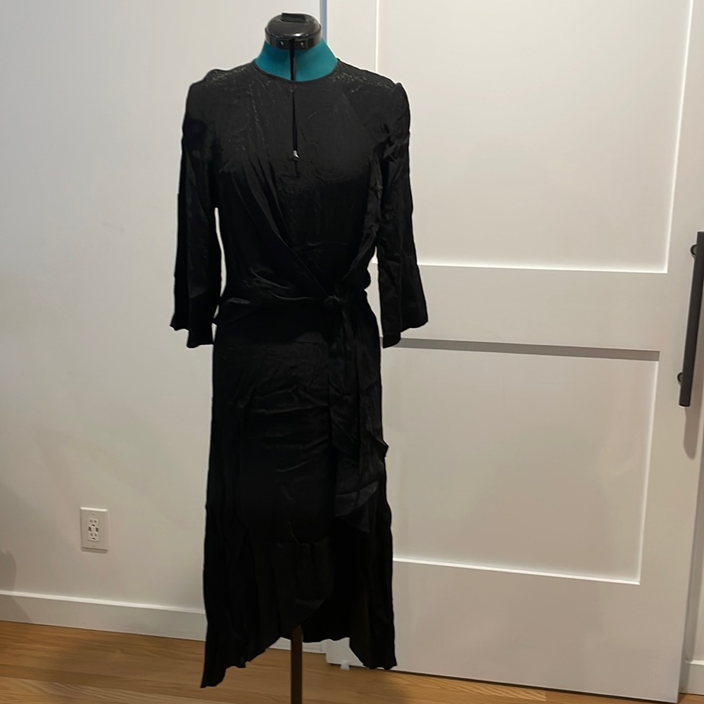 H&M Black on Black Leopard Print Long Sleeve Dress Size 6